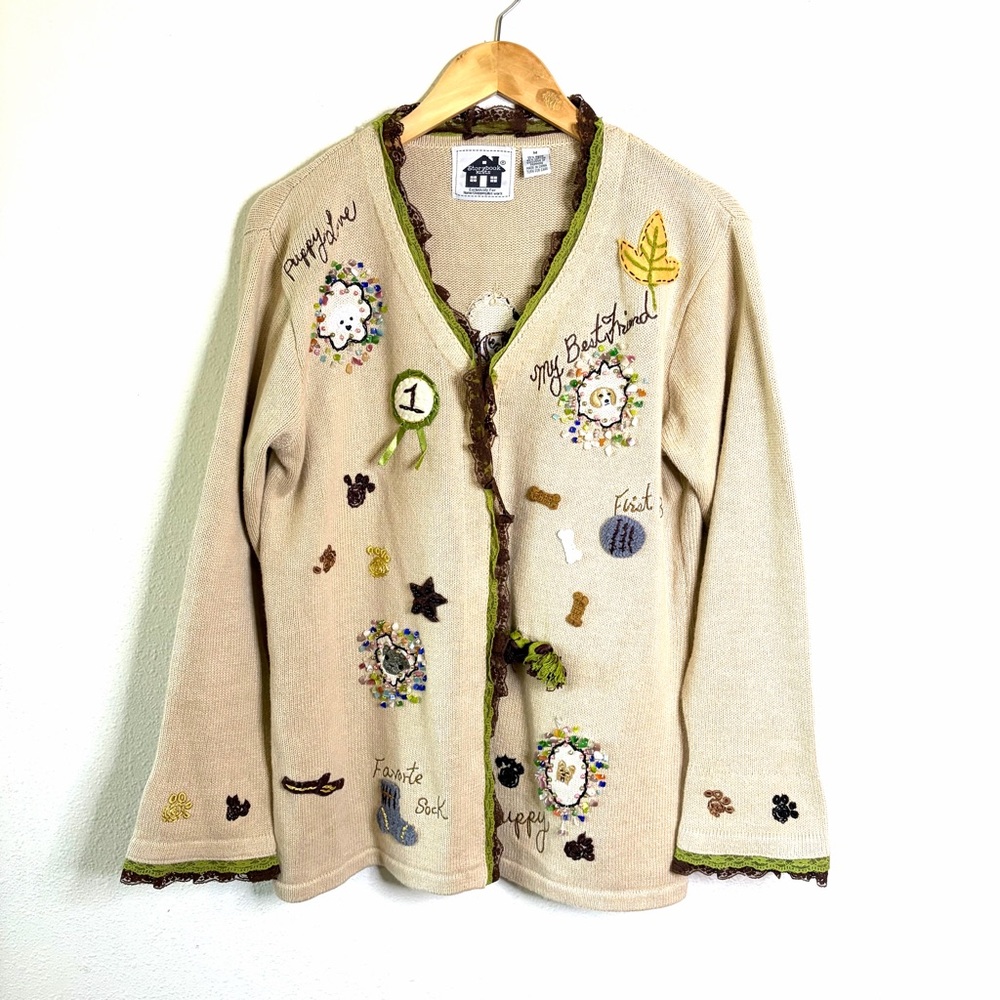 Storybook Knits dog lover my best friend vintage Cardigan Cottagecore sweater - Picture 1 of 10